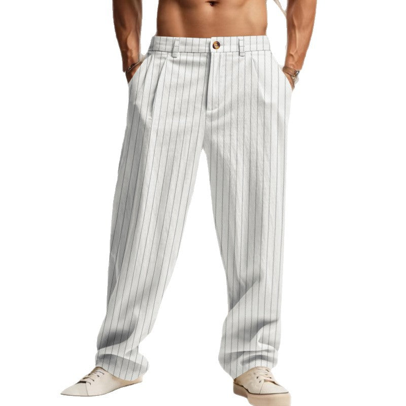 Herren nan weite Nadelstreifen-Sommerhose mit Bundfalte, lässigem Taper und elastischem Knöchelabschluss EB