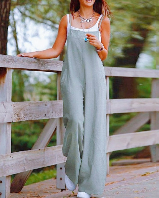 Damen Lässiger Jumpsuit mit weitem Bein und praktischen Taschen EB