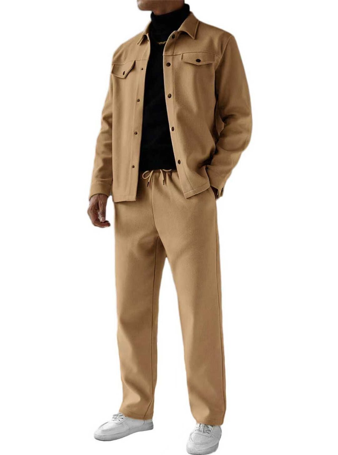 Herren nan zweiteiliges Overshirt- und Relaxhose-Set aus weichem Baumwollfrottee mit Druckknopfleiste und Tunnelzug EB