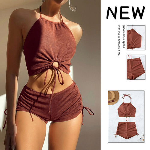 Damen Bikini-Set mit modischem Wickel-Top und hohem Taillenslip EB