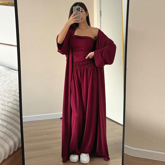 Damen luftiges Loungewear-Ensemble mit langem Kimono EB
