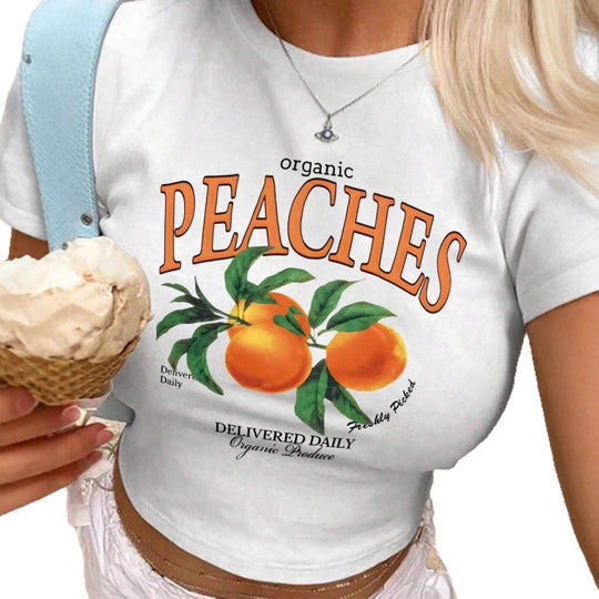 Damen T-Shirt mit frischem Obstmotiv und modernem Schriftzug EB