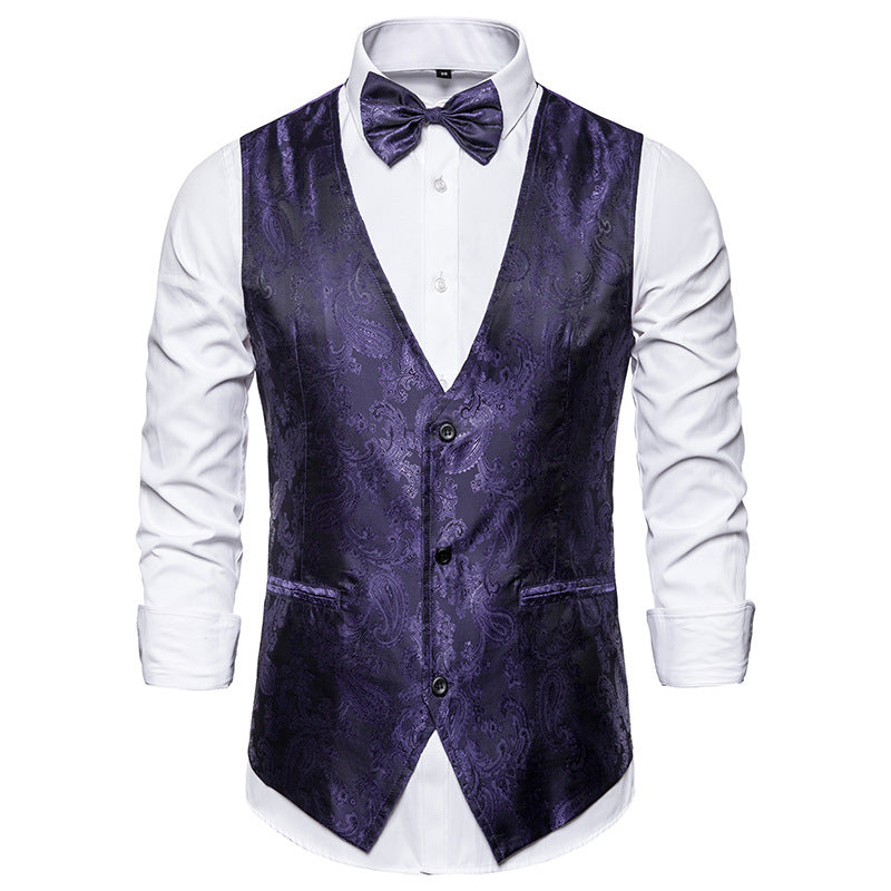 Herren nan taillierte Satinweste mit ornamentalem Jacquardmuster, V-Ausschnitt und drei Knöpfen EB