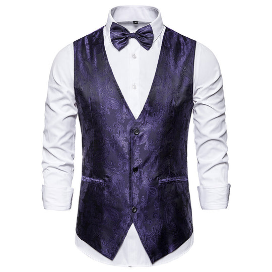 Herren nan taillierte Satinweste mit ornamentalem Jacquardmuster, V-Ausschnitt und drei Knöpfen EB