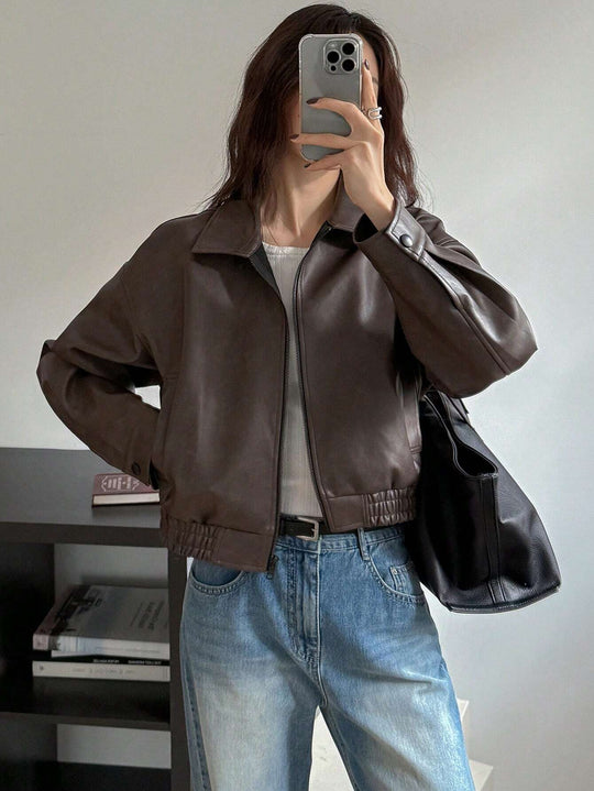Damen Kunstlederjacke im sportlich-eleganten Schnitt mit elastischem Bund EB