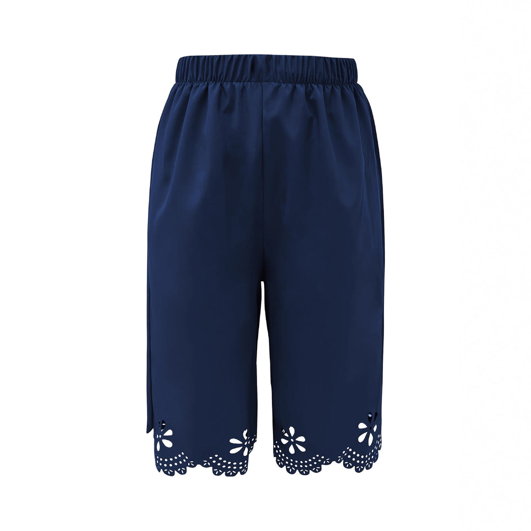 Damen Weite Culotte mit elegantem Lochmuster und elastischem Bund EB