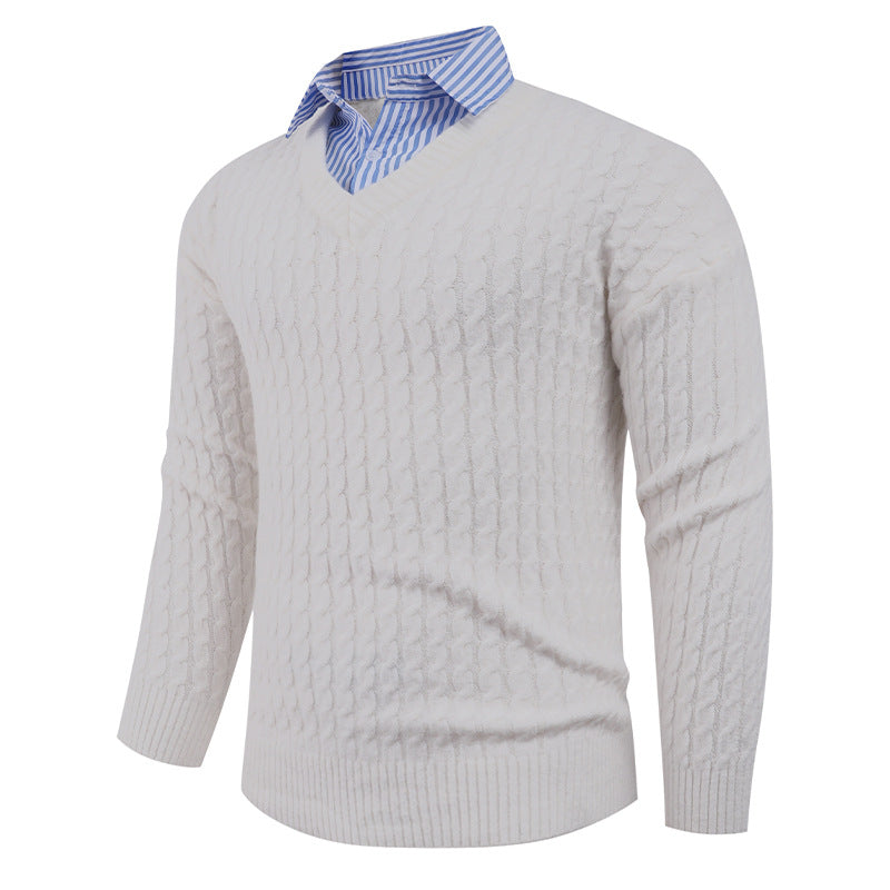 Herren Strickpullover mit Zopfmuster und V-Ausschnitt EB