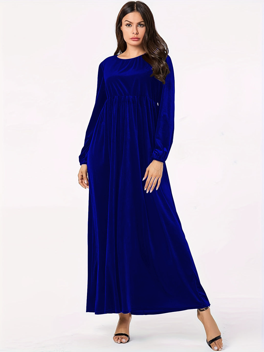 Damen Maxikleid aus luxuriösem Samt mit elegantem Faltenwurf EB