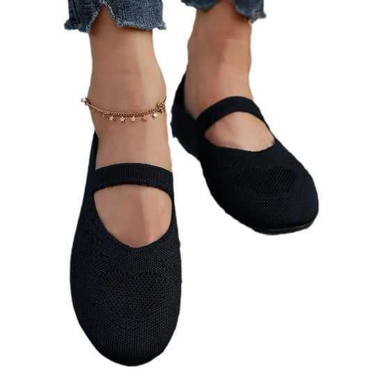 Damen elastische Ballerinas mit verstellbarem Riemen und atmungsaktivem Obermaterial EB