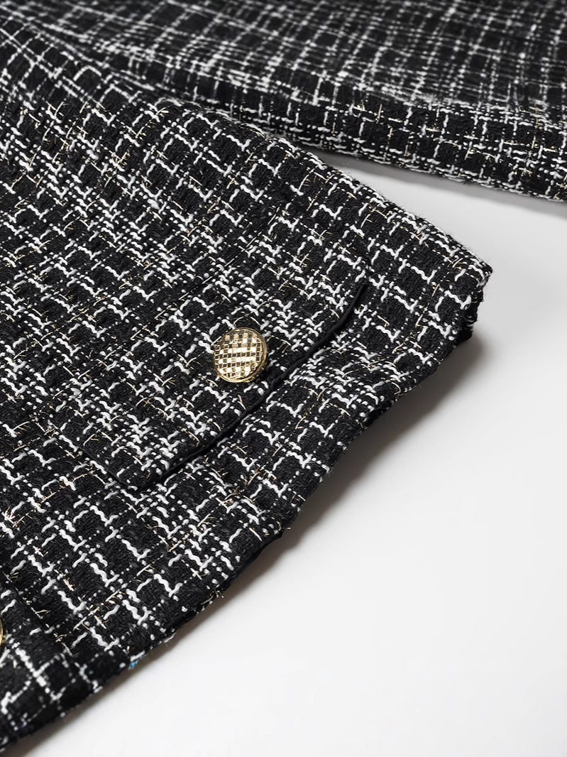 Damen elegante Tweed-Jacke mit goldenen Knöpfen EB