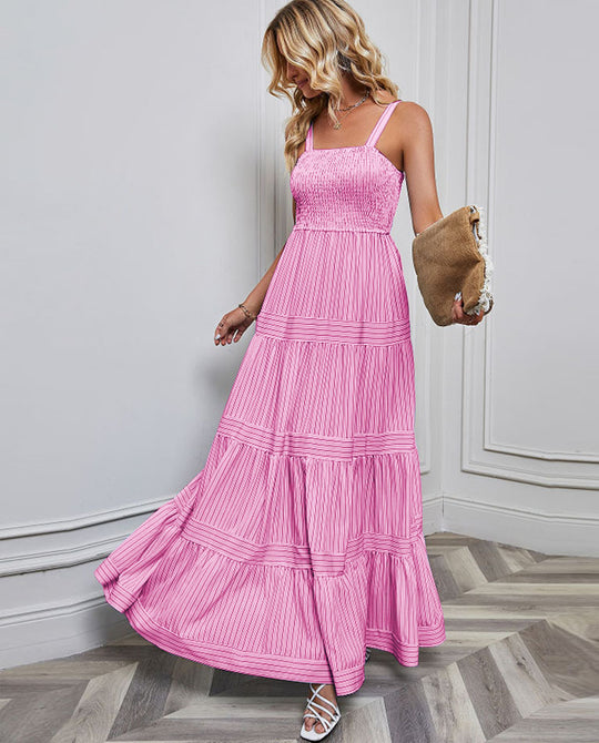 Damen Sommermaxikleid mit gerafftem Oberteil und asymmetrischem Saum EB