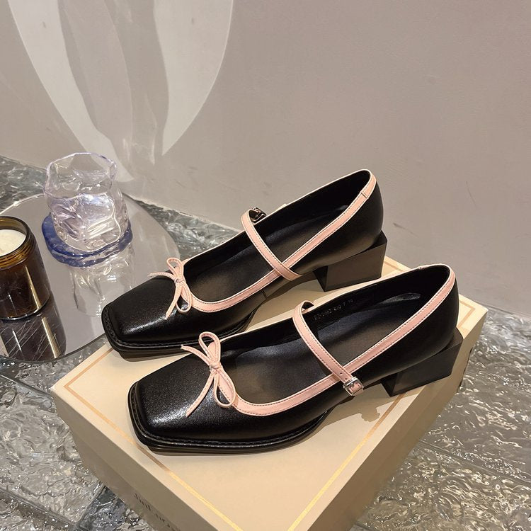 Damen elegante Ballerinas mit dekorativem Riemchen und modischem Blockabsatz EB