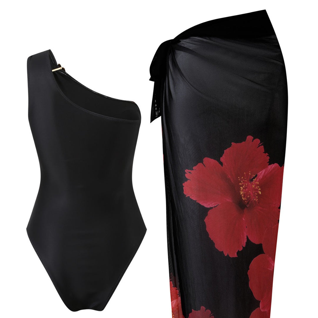 Damen Eleganter Einteiler mit asymmetrischem Schnitt und floralem Design EB
