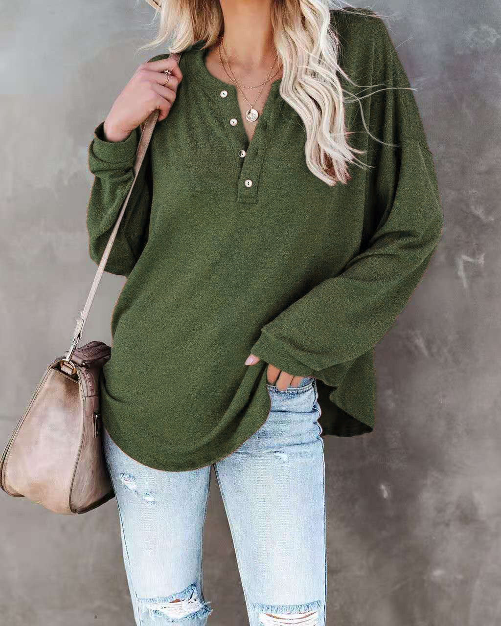 Damen Langarmshirt mit Knopfdetail und lässigem Schnitt EB