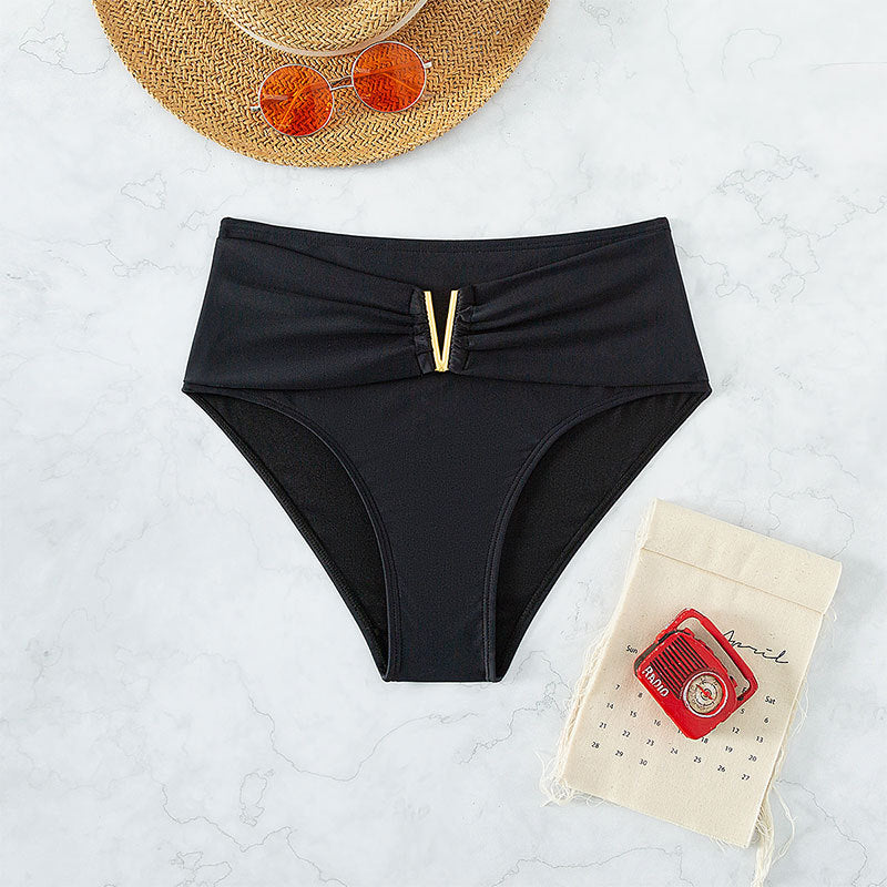 Damen Hochtaillierte Bikinihose mit elegantem Gold-Element EB