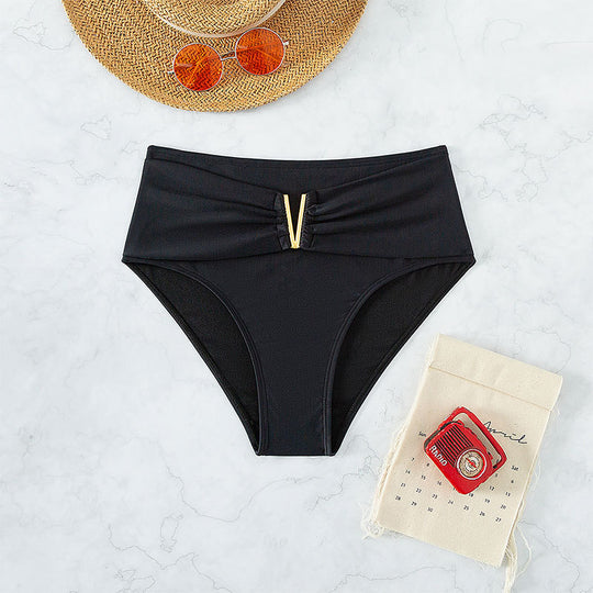 Damen Hochtaillierte Bikinihose mit elegantem Gold-Element EB