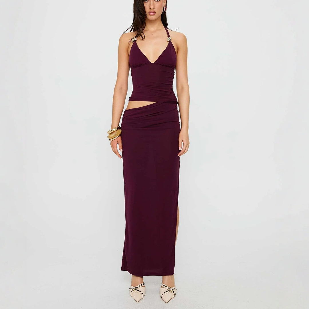 Damen Elegantes Maxikleid mit raffinierten Drapierungen und schickem V-Ausschnitt EB