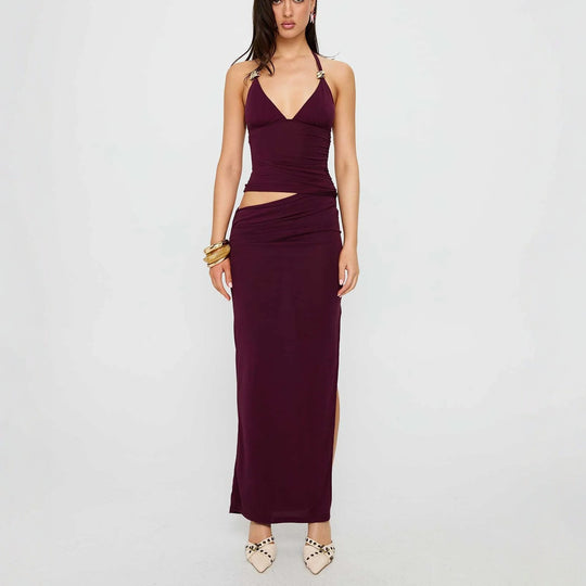Damen Elegantes Maxikleid mit raffinierten Drapierungen und schickem V-Ausschnitt EB