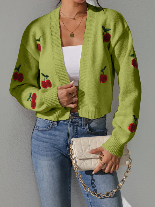 Damen Kurze Strickjacke mit fruchtiger Stickerei EB