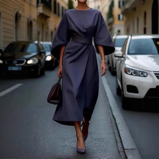 Damen Maxi-Kleid mit voluminösen Ärmeln und elegantem Drapierungsdesign Heidi-Mode