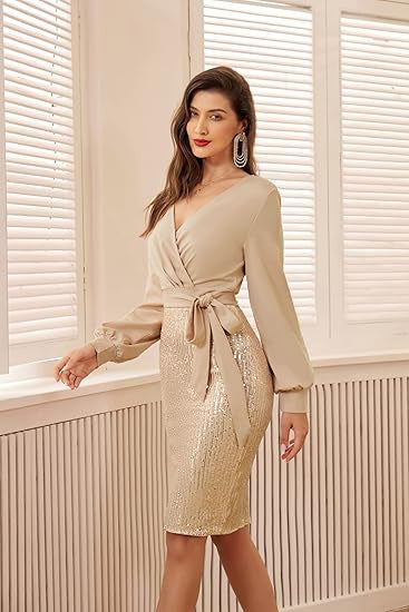 Damen Wickelkleid mit glitzernden Details EB