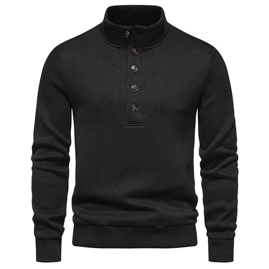 Herren bequemer Stehkragenpullover mit Knopfleiste und strukturiertem Design EB