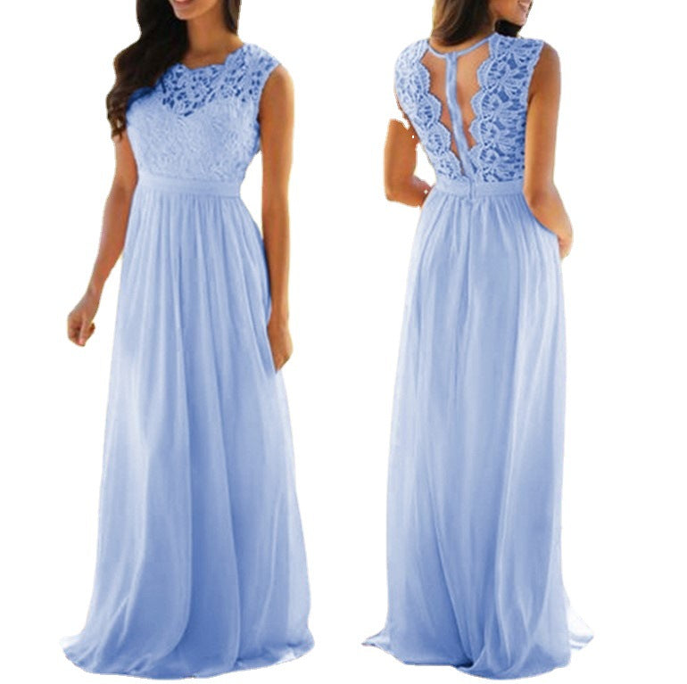 Damen Maxikleid mit elegantem Spitzenoberteil und tiefem Rücken EB