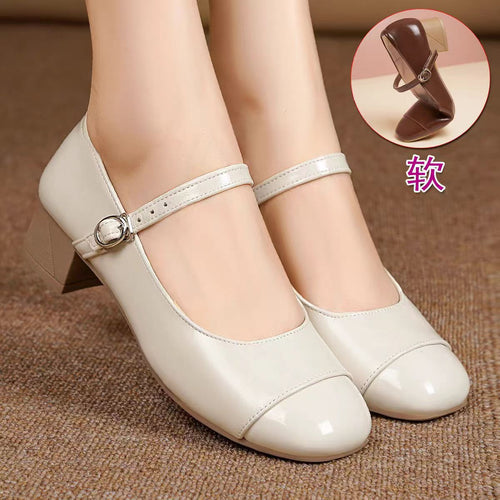 Damen Mary Jane Ballerinas mit verstellbarem Riemen und komfortablem Blockabsatz EB