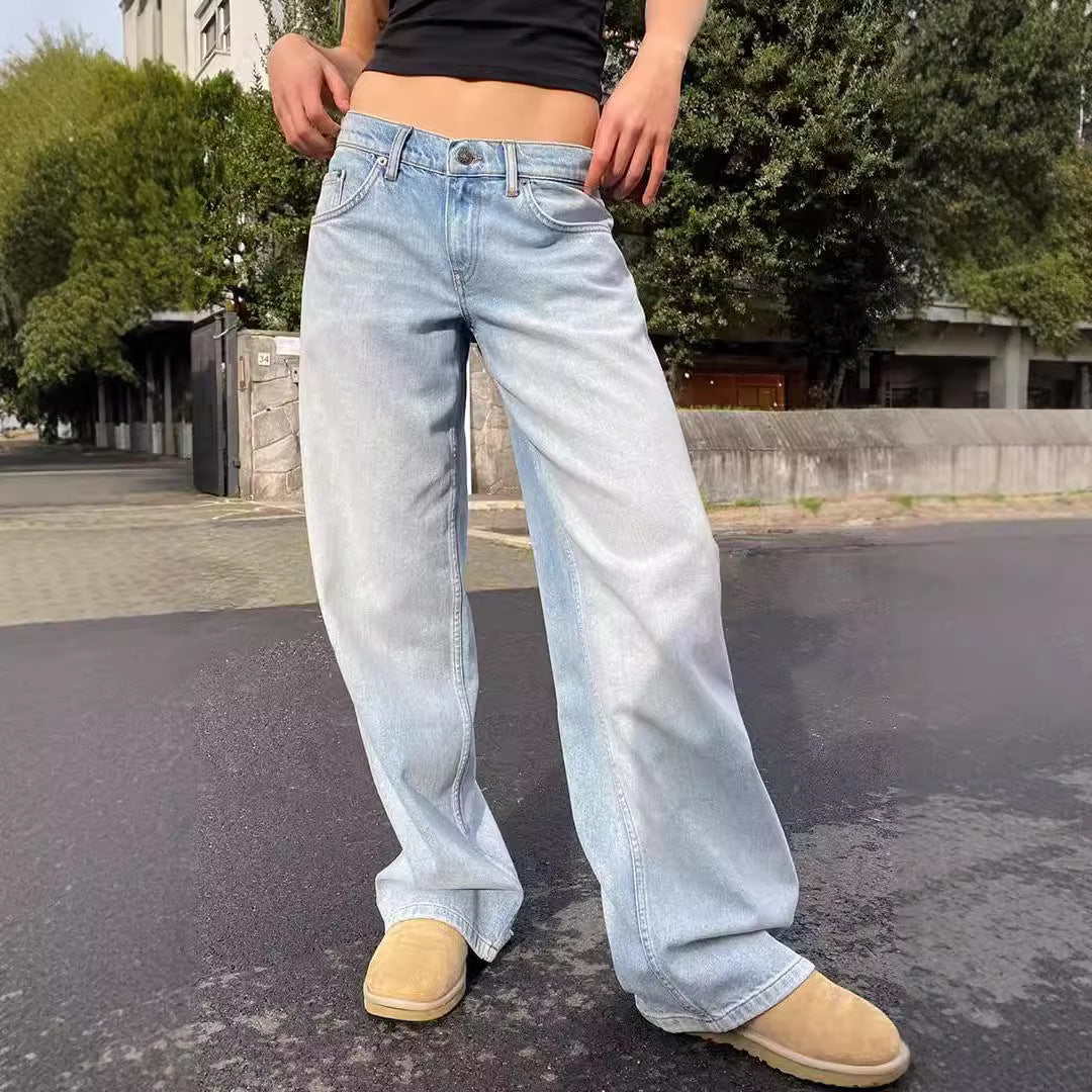 Damen nan weites Denim Hosenmodell mit tiefem Bund und weitem Schlag EB