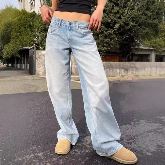 Damen nan weites Denim Hosenmodell mit tiefem Bund und weitem Schlag EB