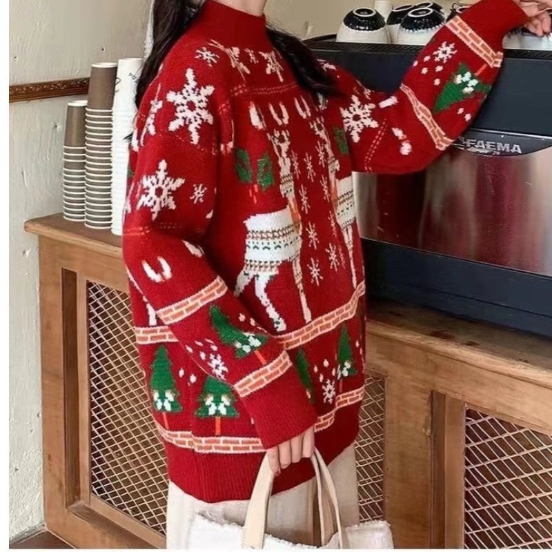 Damen festlicher Winterpullover mit Weihnachtsmotiven EB