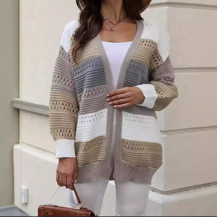 Damen modische Strickjacke mit einzigartigem Muster und lässigem Schnitt EB