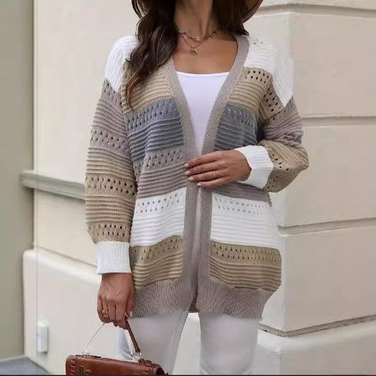 Damen modische Strickjacke mit einzigartigem Muster und lässigem Schnitt EB
