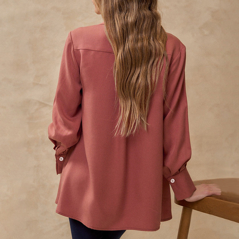 Damen Bluse mit eleganter Faltenstruktur und halbhohem Kragen EB