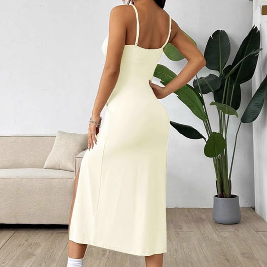 Damen Elegantes Maxikleid mit verstellbaren Trägern und hohem Schlitz EB