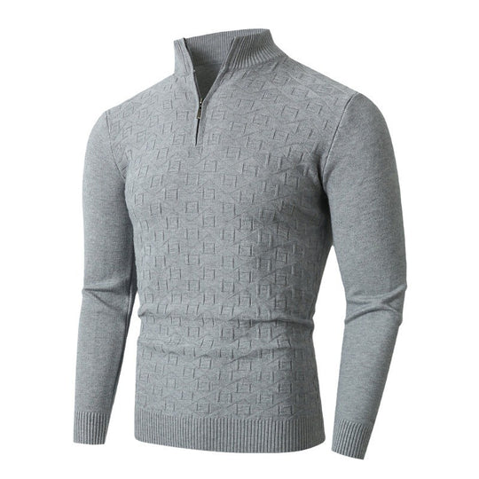 Herren Strickpullover mit modernem Zopfmuster und Halbreißverschluss EB