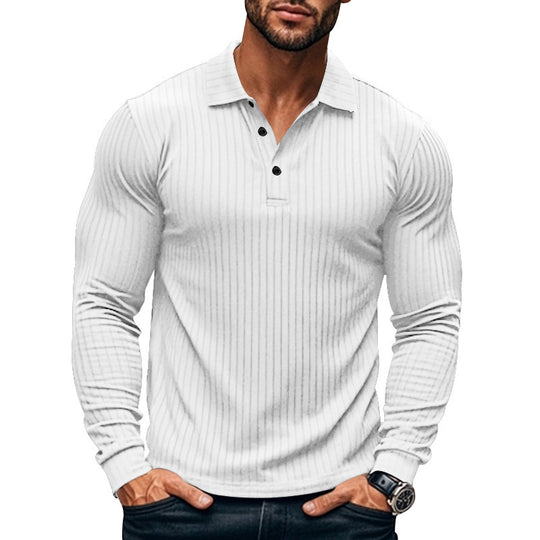 Herren nan athletisches Langarm-Poloshirt schmal geschnitten aus elastischem Rippstrick EB