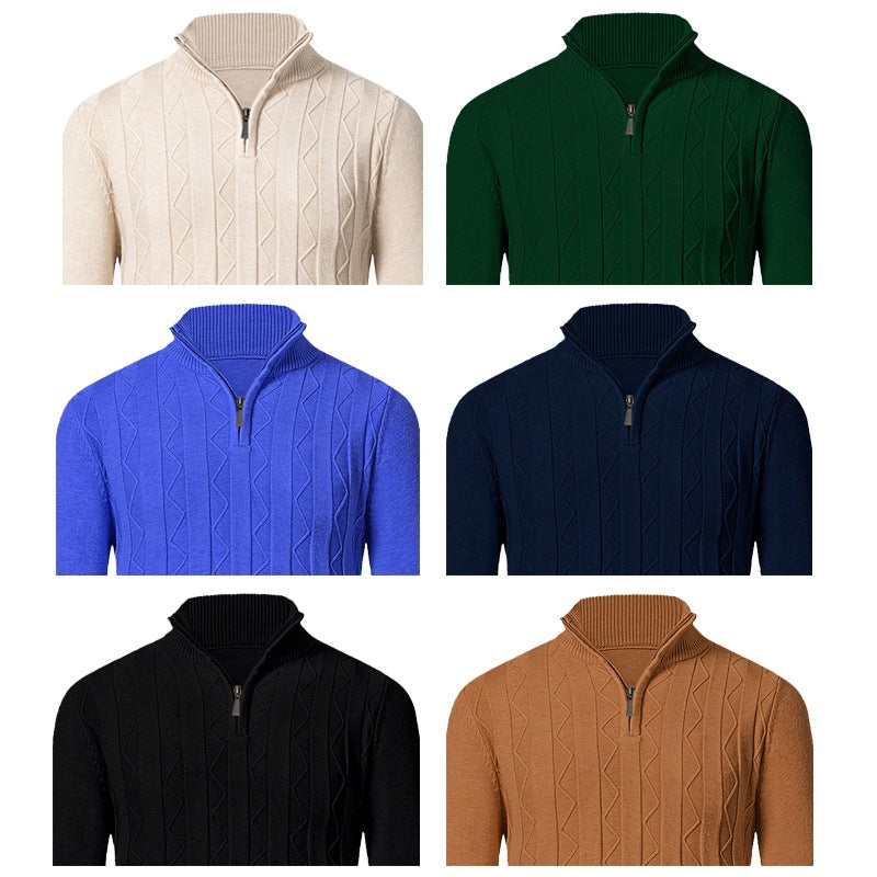 Herren leichter Strickpullover mit strukturiertem Zopfmuster und modernem Stehkragen EB