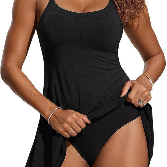 Damen Badeanzug mit elegantem Wickelrock und figurumspielendem Schnitt EB