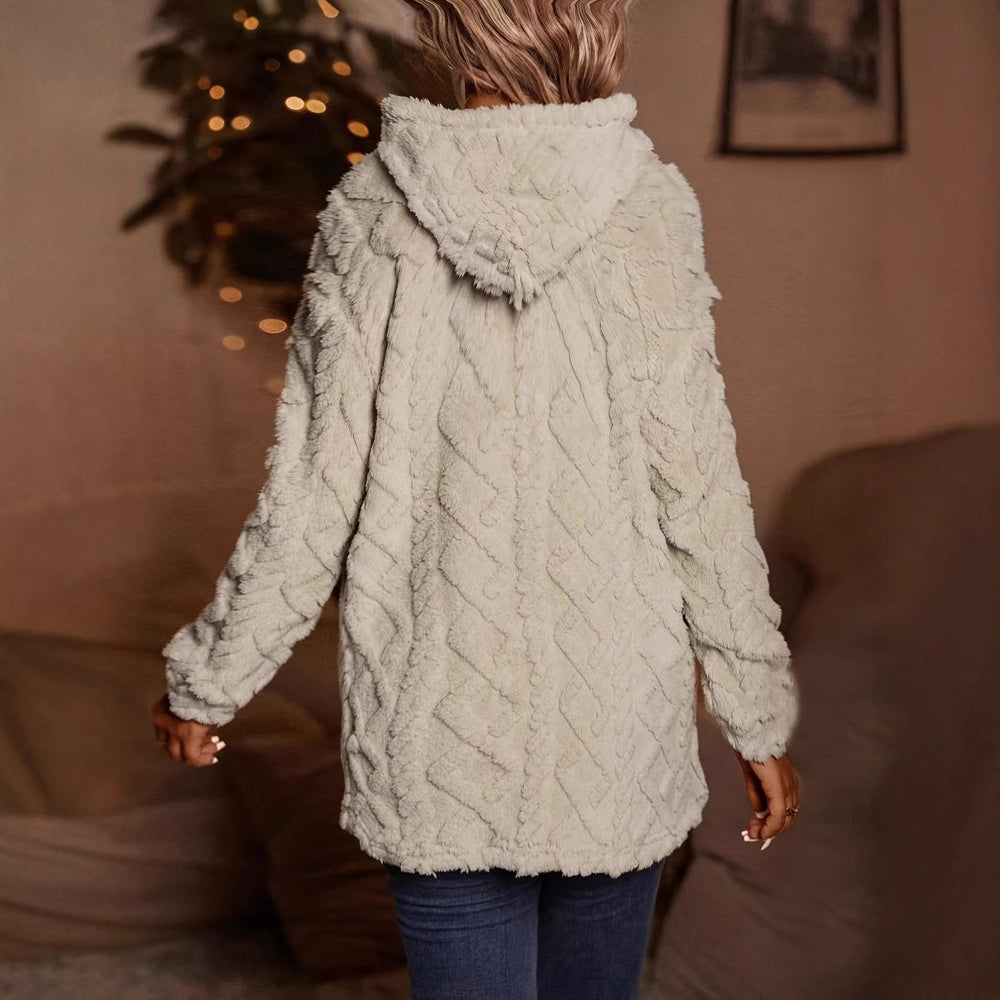 Damen kuschelige Fleece-Hoodie mit strukturiertem Design EB