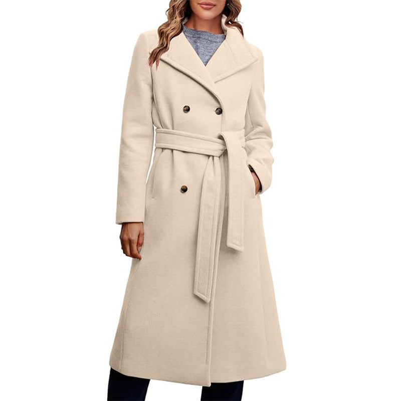 Damen Eleganter doppelreiher Mantel mit Gürteldetail EB
