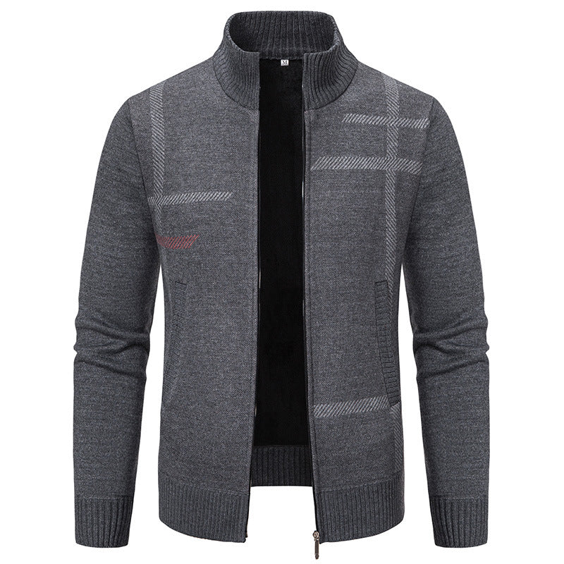 Herren Strickjacke mit modernem Zipper und hohem Kragen EB
