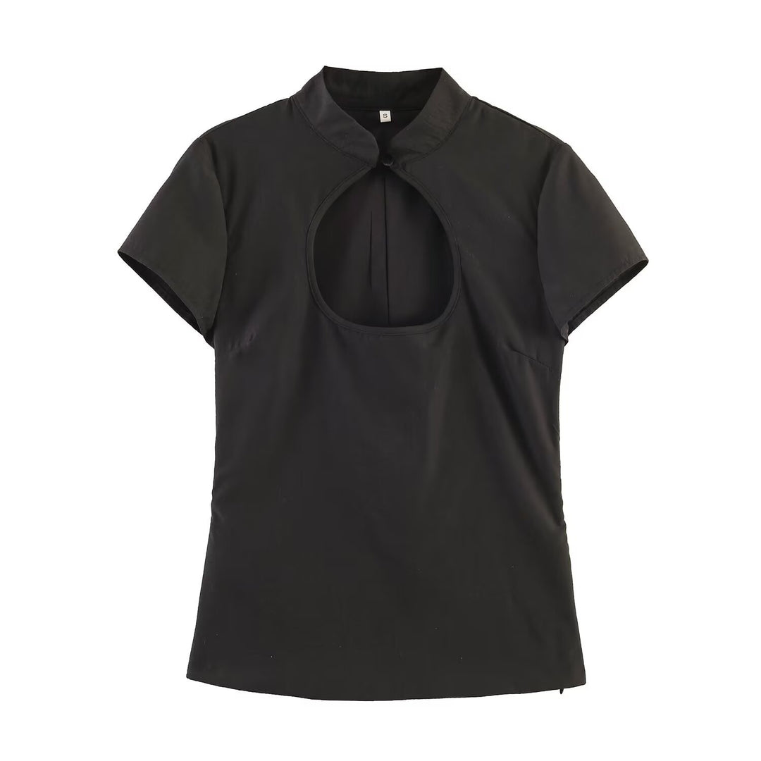 Damen Bluse mit innovativem Ausschnitt und elegantem Kragen EB