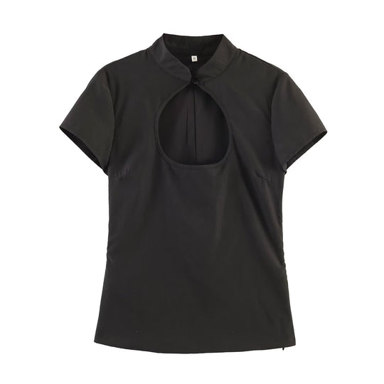 Damen Bluse mit innovativem Ausschnitt und elegantem Kragen EB