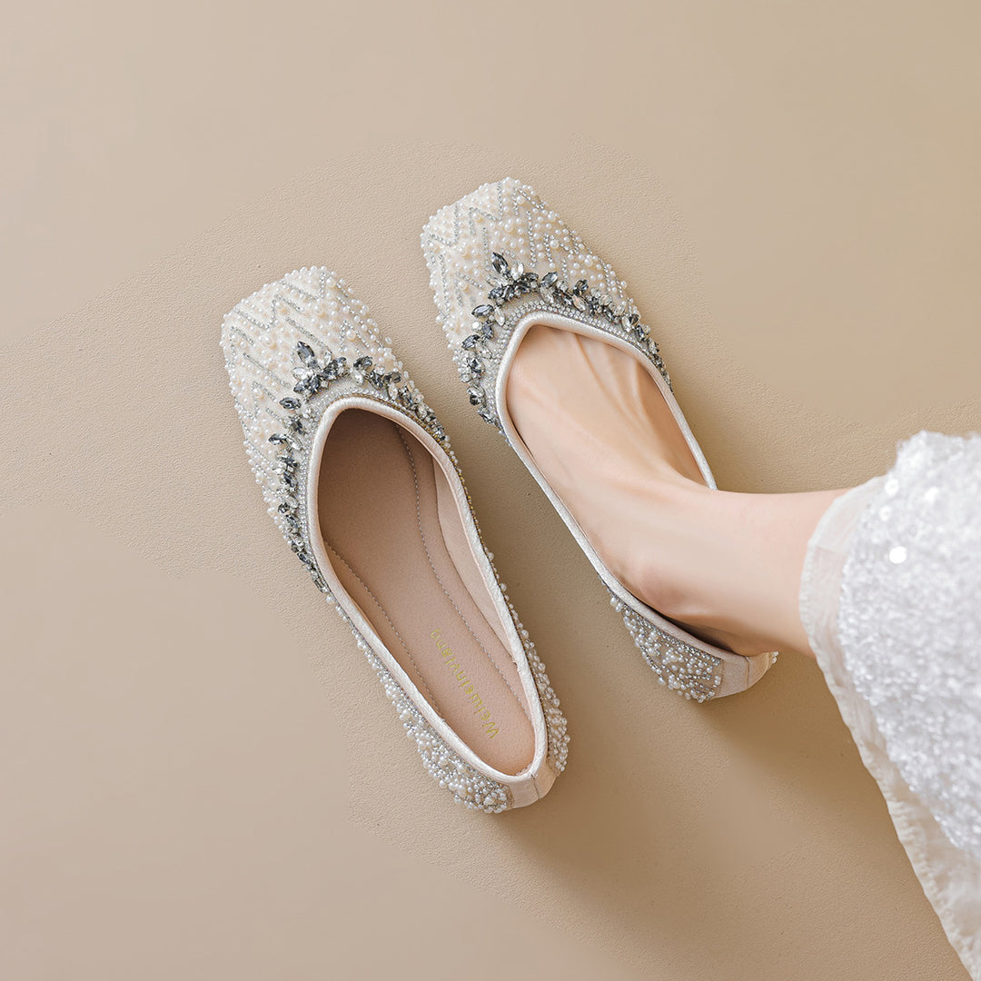 Damen Ballerinas mit funkelnder Strass- und Perlenverzierung EB