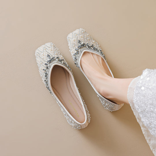 Damen Ballerinas mit funkelnder Strass- und Perlenverzierung EB