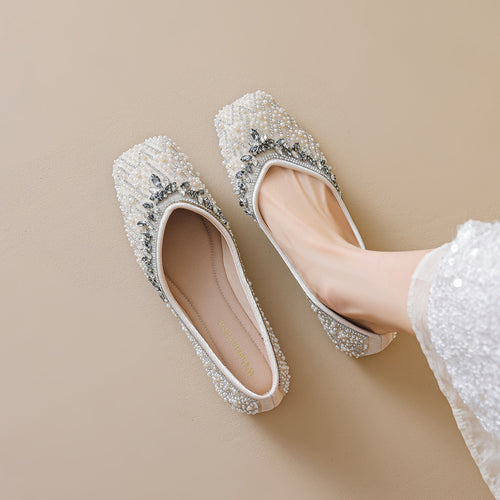 Damen Ballerinas mit funkelnder Strass- und Perlenverzierung EB