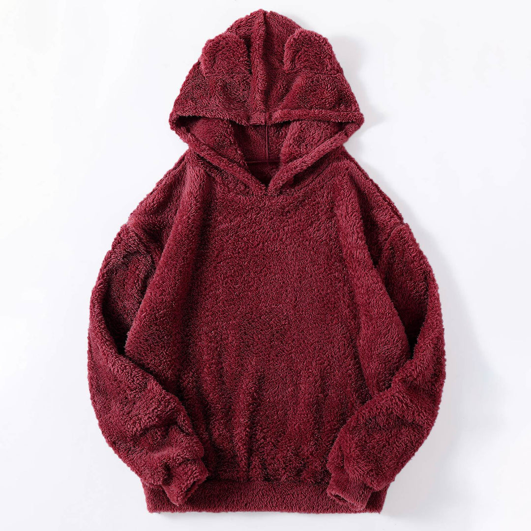 Damen nan kuscheliger Teddy-Hoodie mit Ohren, elastischem Bund und extra weichem Plüsch EB