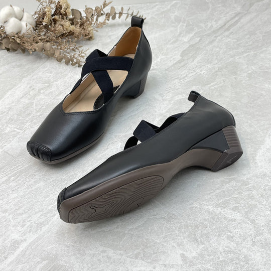 Damen Elegante Mid-Heel Schuhe mit elastischem Kreuzriemen EB