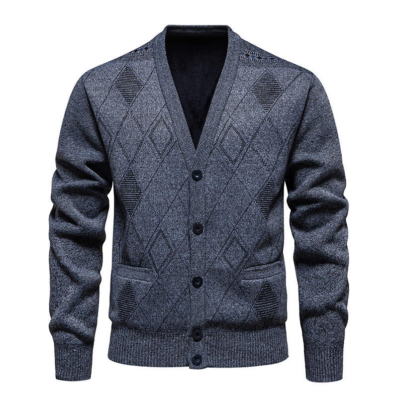 Herren stylische Strickjacke mit V-Ausschnitt und strukturiertem Muster EB